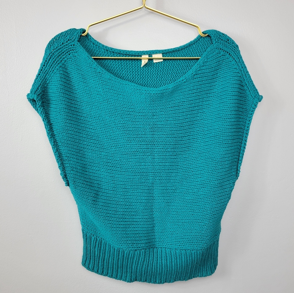Medium Teal Knit Moth Anthropologie Short Sleeve Sweater